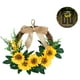 thumbnail image 3 of Corona de girasol artificial decorativa, mini corona de girasol para puerta de entrada con lazo y hojas verdes para decoración de boda, hogar o puerta de entrada., 3 of 8