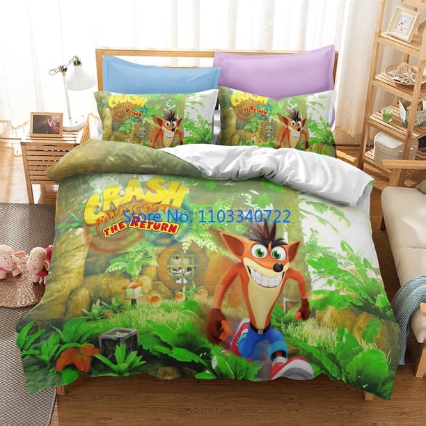 x1746 Bed SheetsCartoon Crash Bandicoot Luxury Bedding Set Duvet Cover Set Comforter Cover Bedclothes for Boy Girl Sets Decor 3-Piece Bedding Set (1 Duvet Cover + 2 Pillow Shams) nj1746