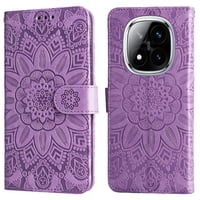 Funda Tipo Cartera Foxdock Para Xiaomi Poco X7 5G , Diseño Girasol En Relieve, Cuero Pu, Cierre Magnético, Soporte Y Tarjetero
