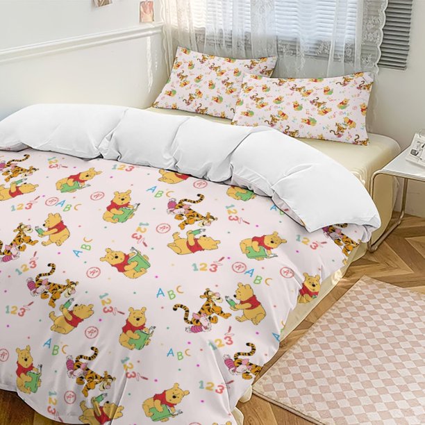 Letters Winnie The Pooh Comforter Set Soft 3 Pcs Twin Bedding Sets Thicken for All Season