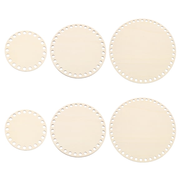 Uxcell 4"/6"/8"/10" Diámetro Fondo de Cesta de Crochet, 6 Piezas Base Redonda de Madera en Blanco para Suministros de Tejido de Manualidades, Color Madera