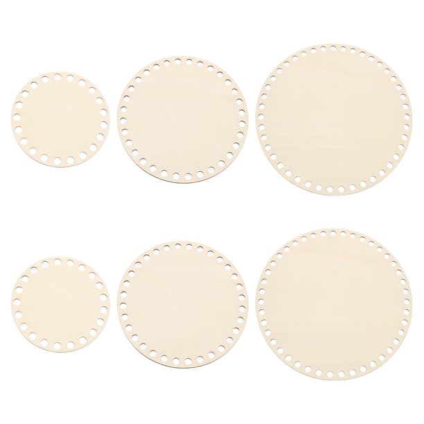 Uxcell 4"/6"/8"/10" Diámetro Fondo de Cesta de Crochet, 6 Piezas Base Redonda de Madera en Blanco para Suministros de Tejido de Manualidades, Color Madera
