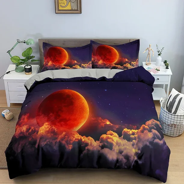 x1733 Bed SheetsNatural Scenery Duvet Cover Set Moonlight Shadow Bedding Set Comforter Cover With Pillowcase Size Home Textiles 3-Piece Bedding Set (1 Duvet Cover + 2 Pillow Shams) nj1733