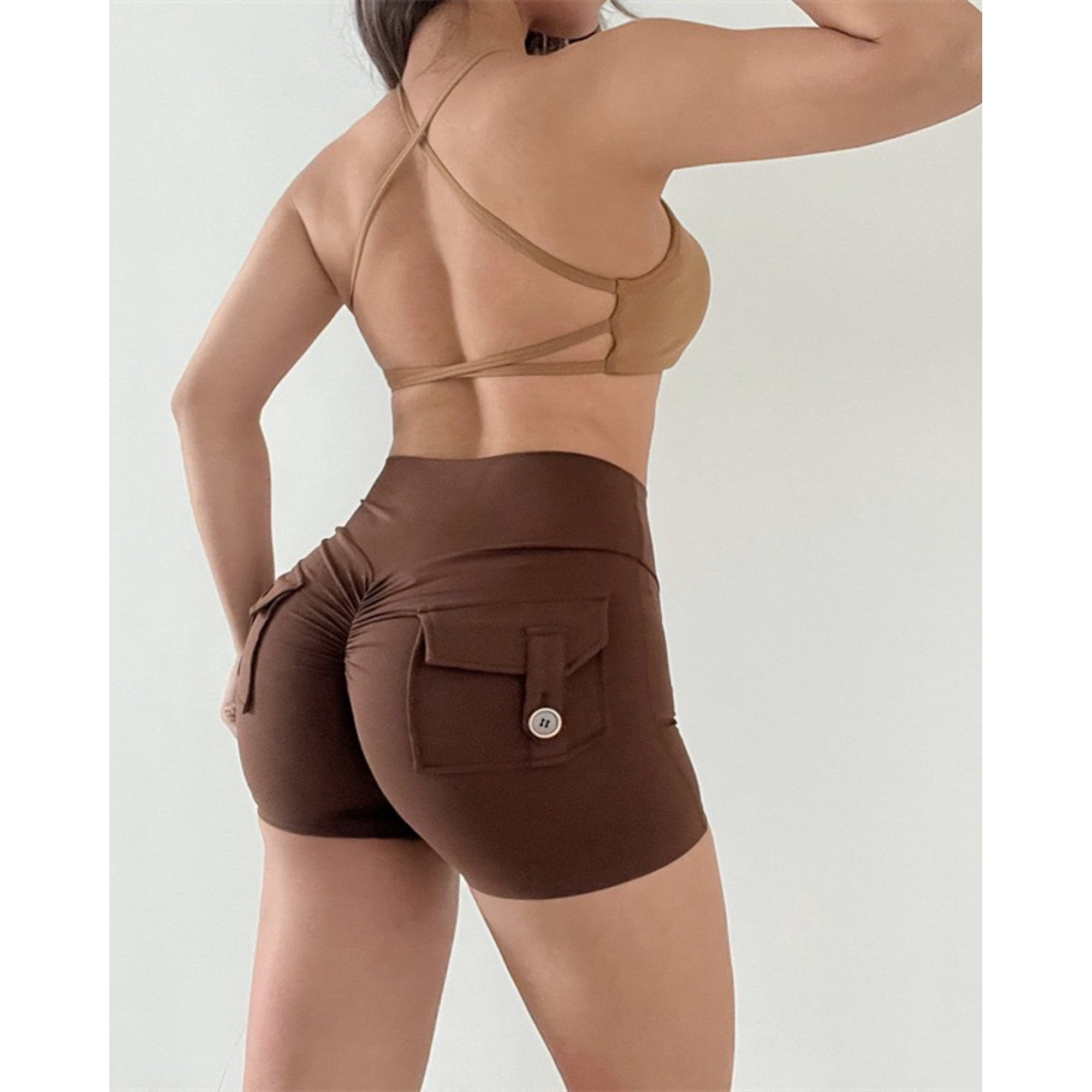 Flix Spa - Short Deportivo Mujer Pretina Alta Bolsillos Traseros