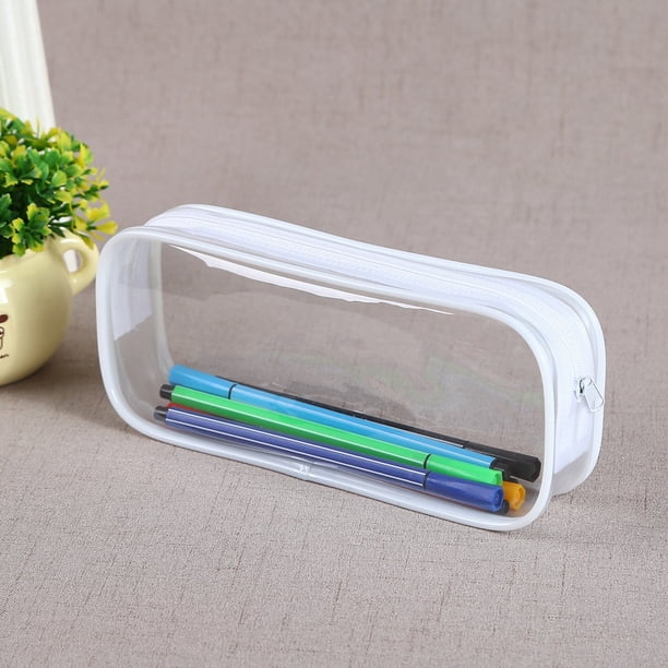 Stylish Clear PVC Zipper Pencil Bag for Toiletries, Exam, and Travel - Black and White