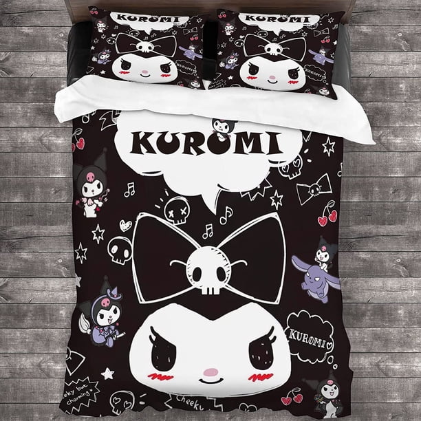 Cartoon Anime Sanrio Kawaii Kuromi Bedding Set Quilt Duvet Cover Comforter Pillow Case Bedclothes Children Kid Boy Bed Bed Sheets