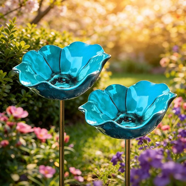 Estaca jardín flor metal hecha mano baño pájaros estación riego abejas decoración exterior