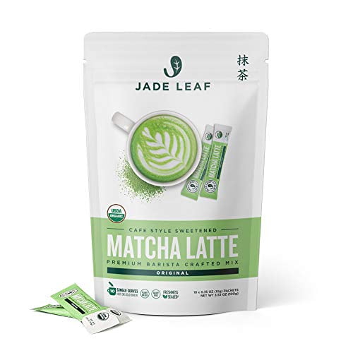 Mezcla orgánica para café con leche con hoja de jade, matcha, endulzada, 10 unidades