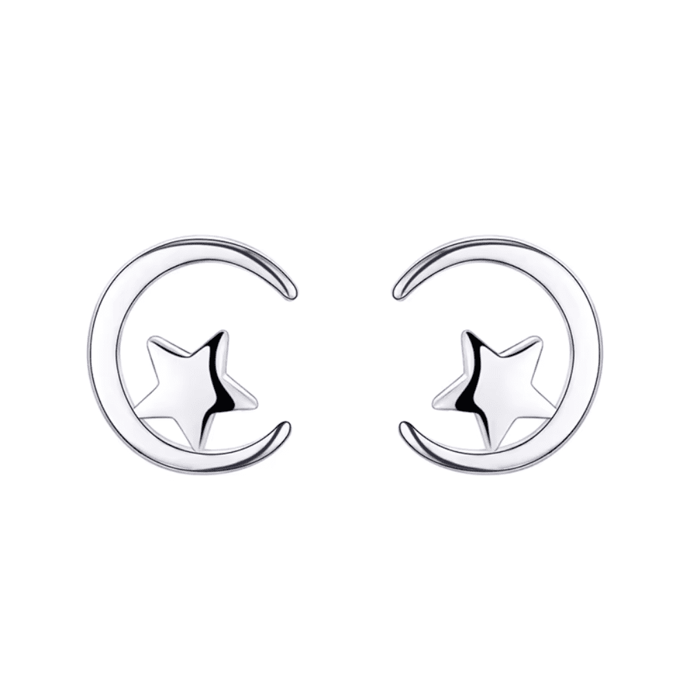 Fershop - Aros Plata Diseño Luna Y Estrella