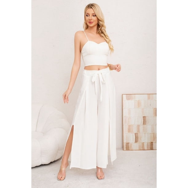 Pantalón Mujer Palazo Tipo Lino Casual Playero Con Lazo 3005