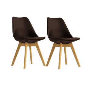 Habita2 Chile - Pack 2 Sillas De Comedor Tulip Tapizado Terciopelo O Felpa Con Base Madera - Café