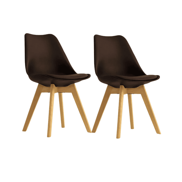 Pack 2 Sillas De Comedor Tulip Tapizado Terciopelo O Felpa Con Base Madera - Café