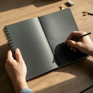 Alinsa - Croquera Carta Tapa Negra Hojas Negras 50 Hjs