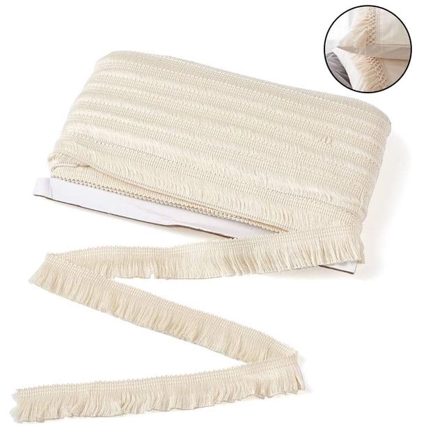 Borla de flecos de poliéster con ribete de encaje, ribete de fibra para coser, acolchar, accesorios de ropa, pantallas de lámparas, cortinas, decoración del hogar