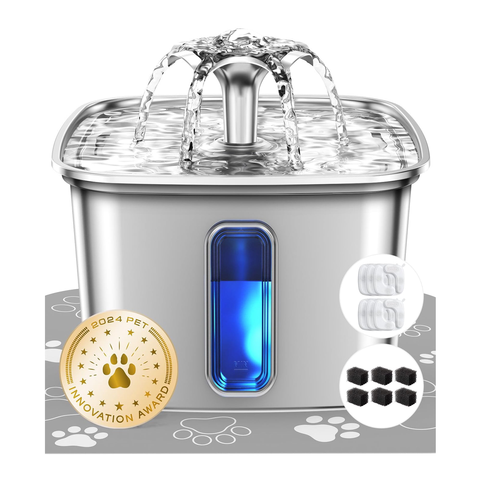 Fuente Para Mascotas Veken De Acero Inoxidable 3.2l Con Filtros
