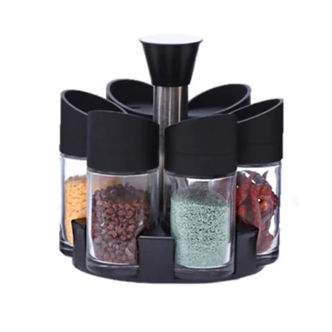 Importclick - Set 6 Especieros Condimentos Moderno Giratorio 360º Negro