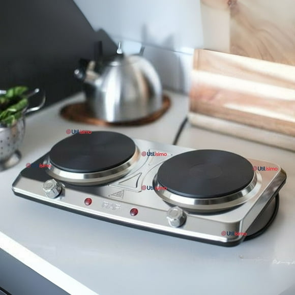 Cocina Eléctrica Portátil 2 Platos 2000W de Potencia Acero Inoxidable