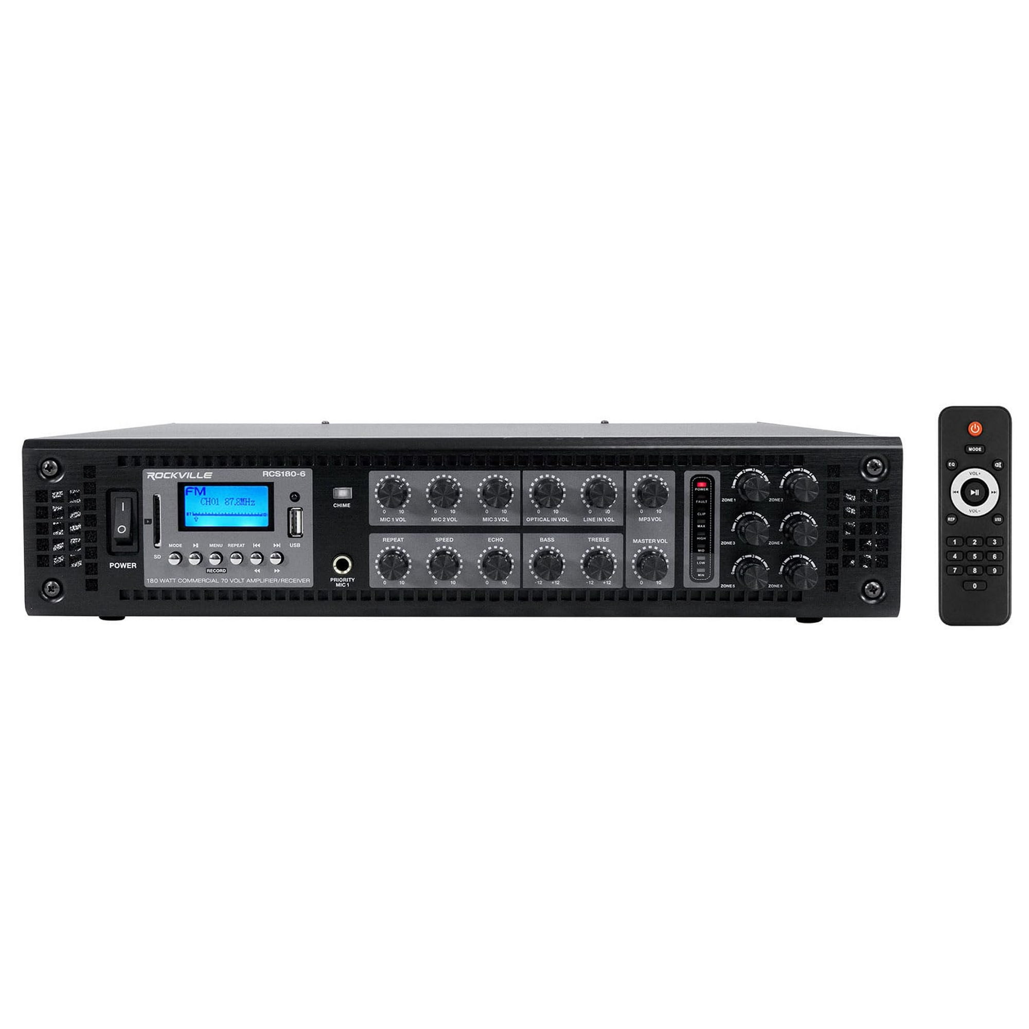 Amplificador Rockville Rcs180-6 180 W 6 Zonas 70 V Con Bluetooth