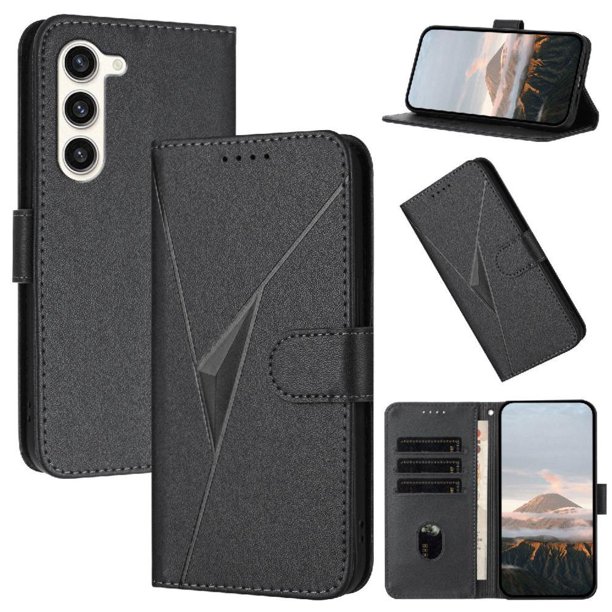 Funda Cartera Fibra de Carbono para Samsung Galaxy S23 Plus con Soporte y Cierre Magnético Negro