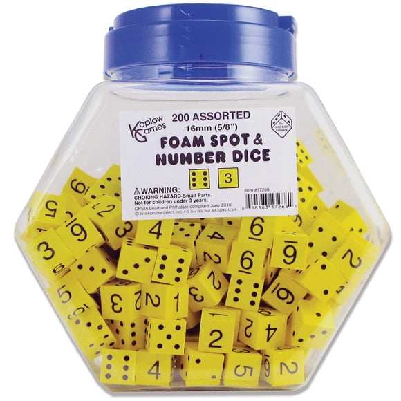 Foam Dice Koplow Games Yellow Spot, accesorio para el aula de 16 mm