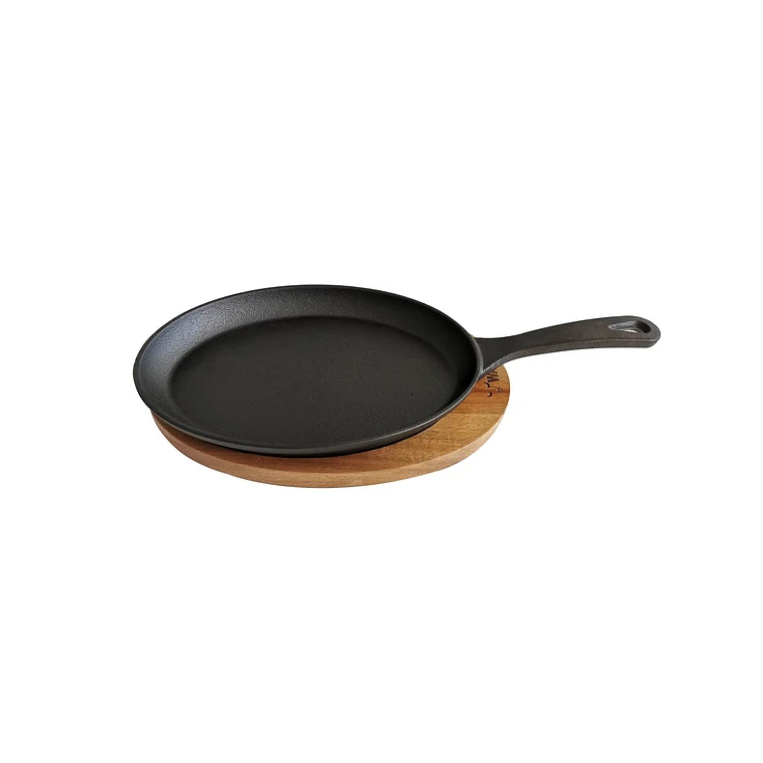 Sarten Iron Cast De Hierro Wayu Con Base De Madera Wayu