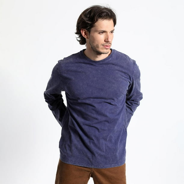 Polera Manga Larga Cuello Redondo Vintage azul 3XL