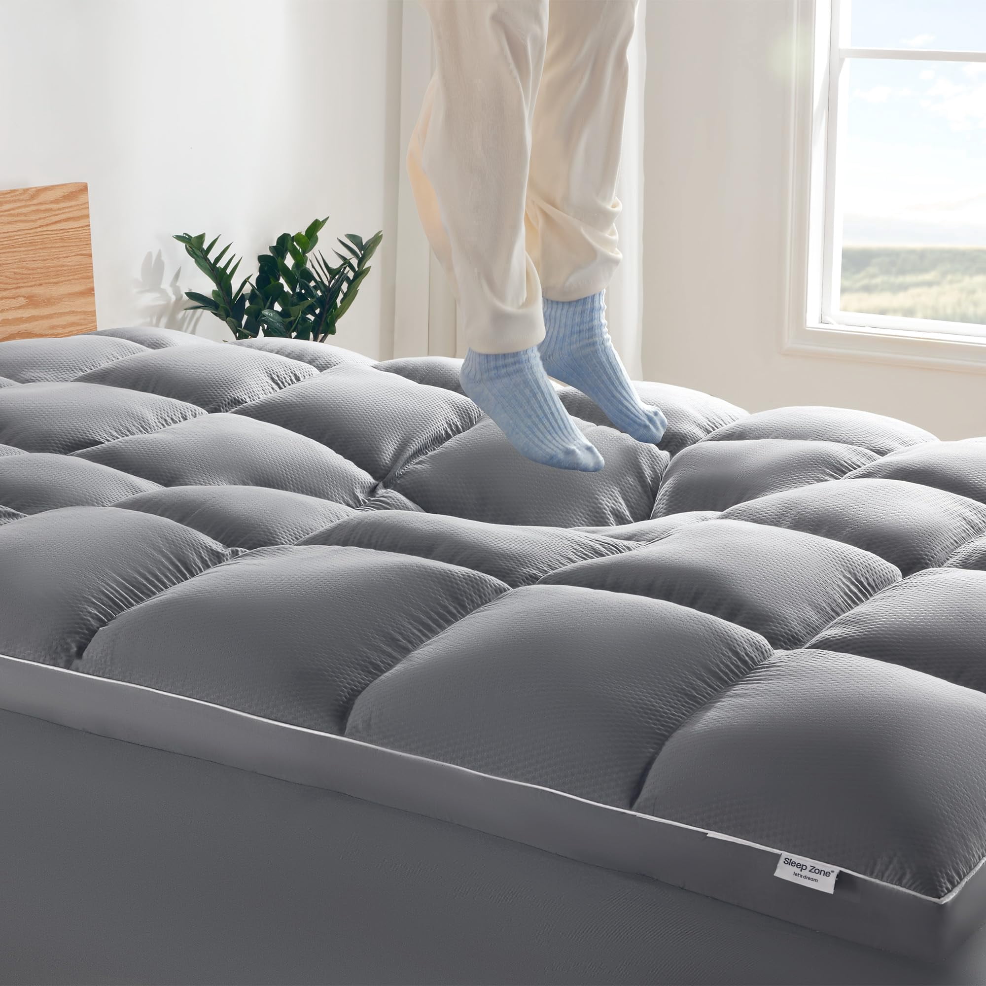 Cubrecolchón Sleep Zone Tamaño Queen Extra Grueso, Gris