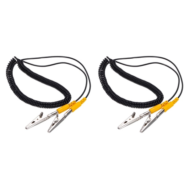 Cable de conexión a tierra ESD con clip de cocodrilo, cable elástico amarillo antiestático de 3.0m/118", paquete de 2
