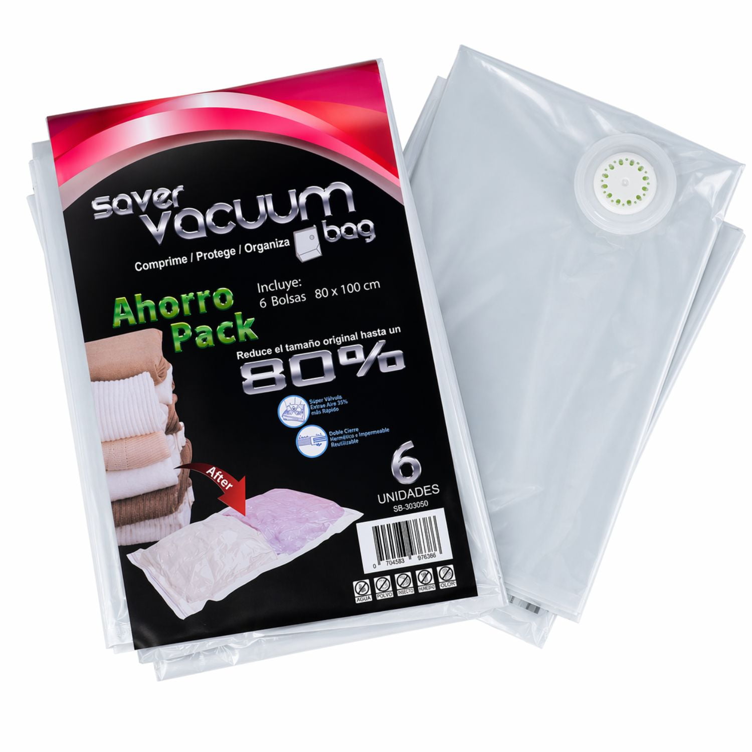 Saver Vacuum Bag - Pack Ahorro 6 Bolsas Ahorra Espacio Svb 80 X 100 Cm
