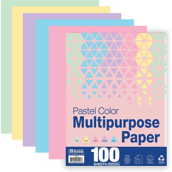 BAZIC Products Papel Multipropósito Pastel, 8,5 x 11 pulgadas, 100 hojas