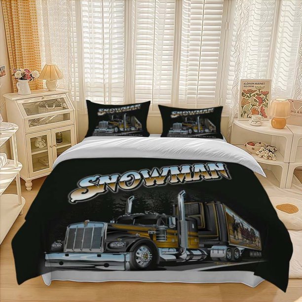 3pcs American Style SNOWMAN Truck Art Illustration Pattern Three-Piece Set Soft And Comfortable bedding Suitable for All Seasons