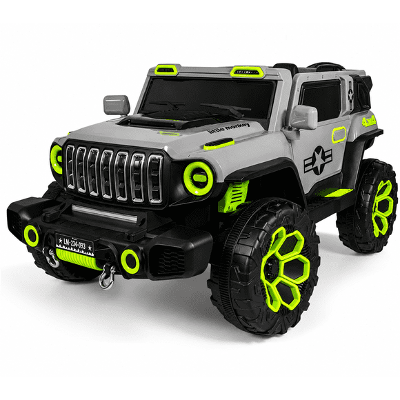 Camioneta Eléctrica Infantil 12V 4 Motores Control Remoto Bluetooth USB Luces Y Música Little Monkey Gris