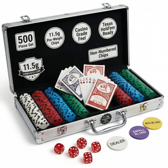 Set de Fichas de Póker LOYCHIP 500 piezas 11,5 g con estuche de aluminio