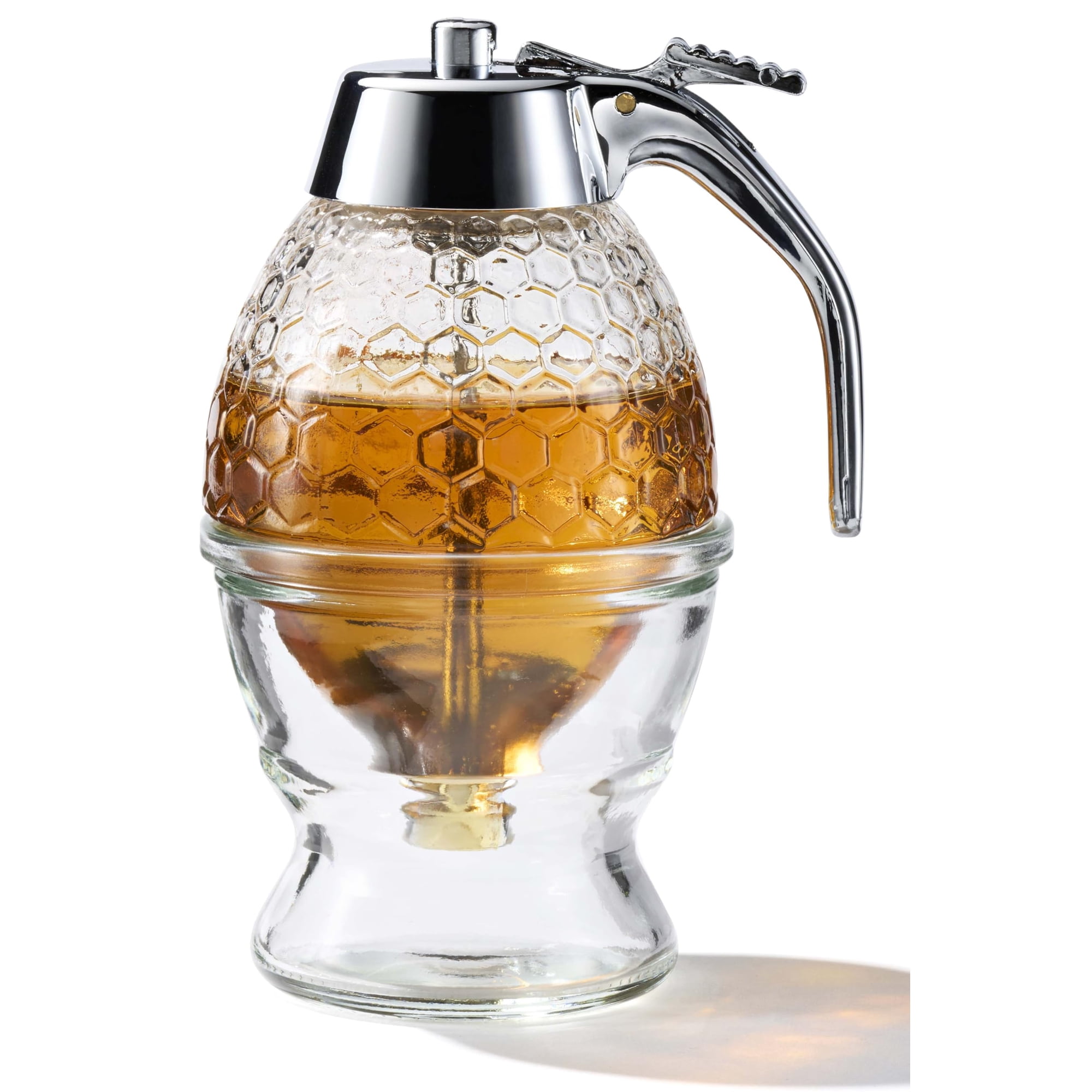 Xusx111 - Dispensador De Miel Y Jarabe De Vidrio Con Base, - Maceta De Miel Para Miel, Recipiente De Diseño De Panal De Jarabe De Arce