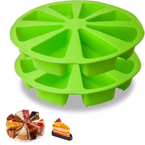 Molde triangular de silicona para bizcochos, 2 unidades, 8 cavidades, para pizza, 10 cm de diámetro interior, para brownies, muffins, tartas de queso y pan de maíz. Ideal para hornear en casa.