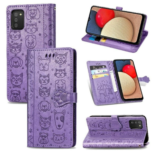 Funda Cartera FOXDOCK para Samsung Galaxy A03S , Flip PU con Relieve de Gatos y Perros, Tarjetero y Soporte
