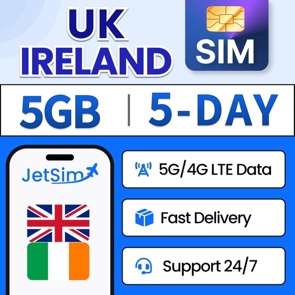 Tarjeta SIM JETSIM Reino Unido 5 GB de datos de alta velocidad por 5 días