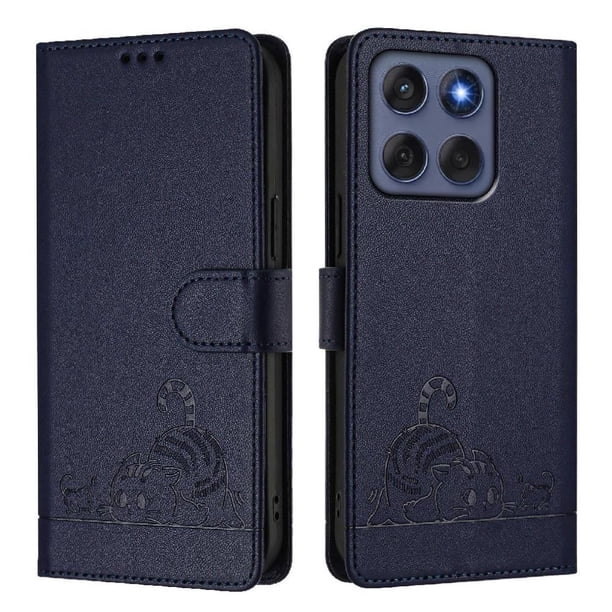 Funda tipo cartera FOXDOCK para Motorola Edge 60 con soporte, ranuras, RFID, diseño de gato