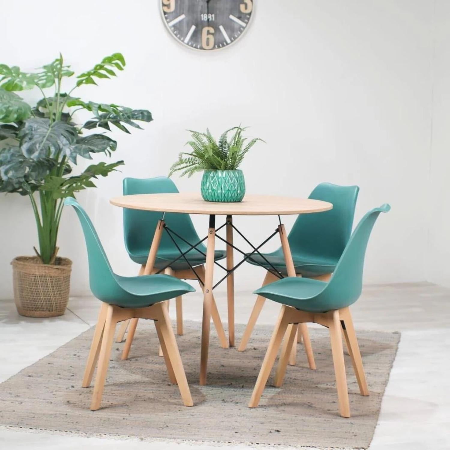 Pandalino - Comedor Redonda Shanna 100cm + 4 Sillas Tulip Verde Esmeralda