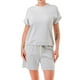 thumbnail image 2 of Saronite Conjunto de Camiseta y Shorts Monocromáticos de Manga Corta con Cuello Redondo de Algodón, Color Gris Claro (para Mujer), 2 of 2