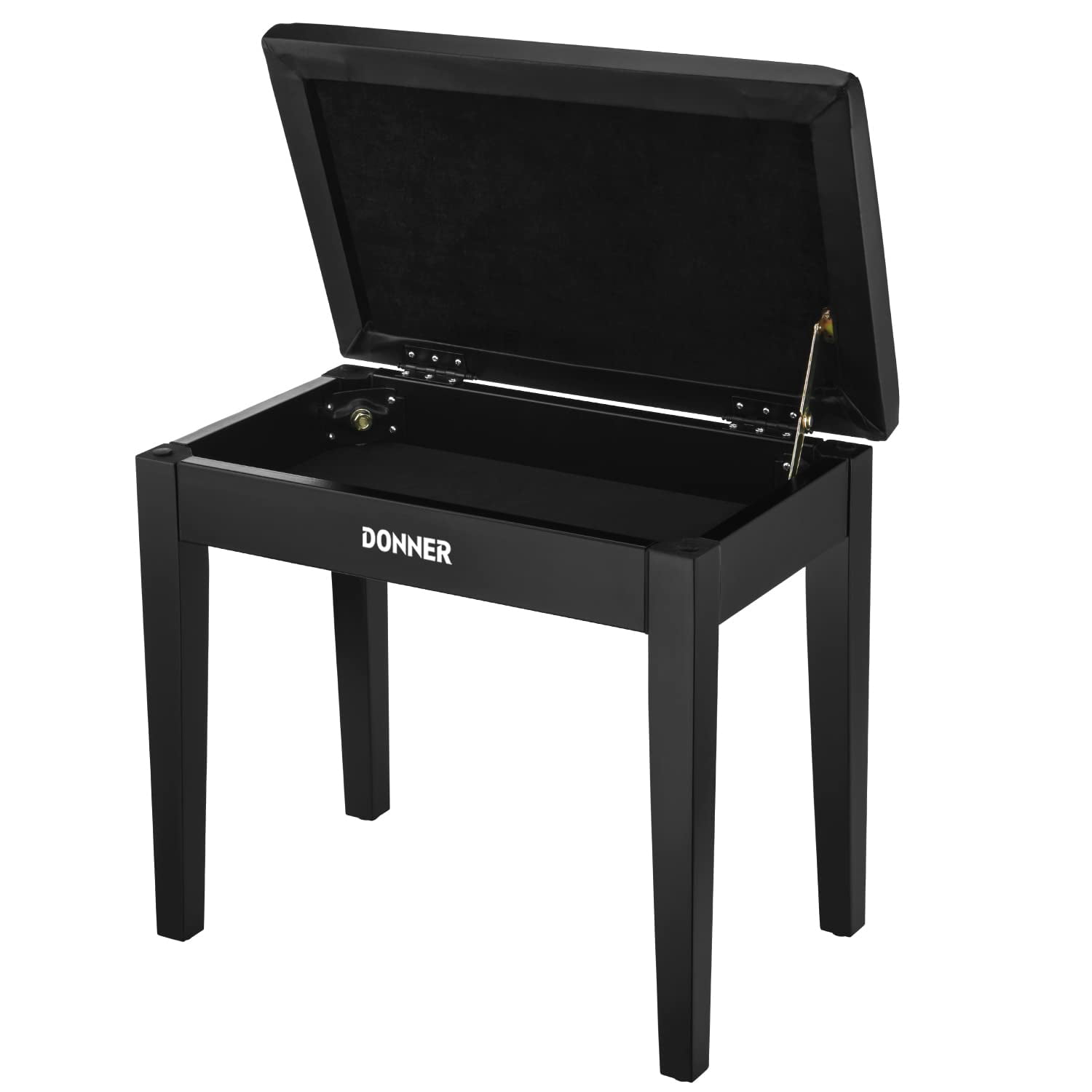 Banco Para Piano Donner Con Almacenamiento De Madera Maciza Negra