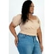 thumbnail image 4 of Top Casual De Punto Acanalado Liso Con Mangas Abullonadas Fruncidas De Talla Grande, 4 of 5