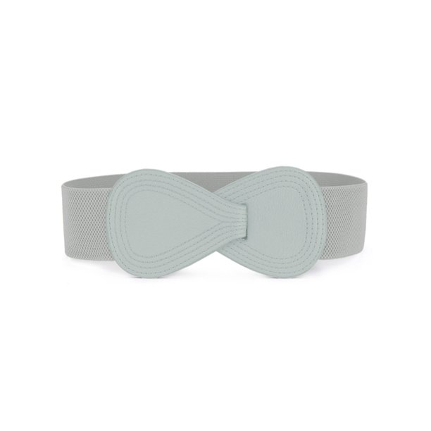 INSPIRE CHIC Cinturón elástico de cuero sintético con hebilla entrelazada en forma de 8 para dama, ajuste de cintura: 25"/63.5cm-37"/94cm Gris