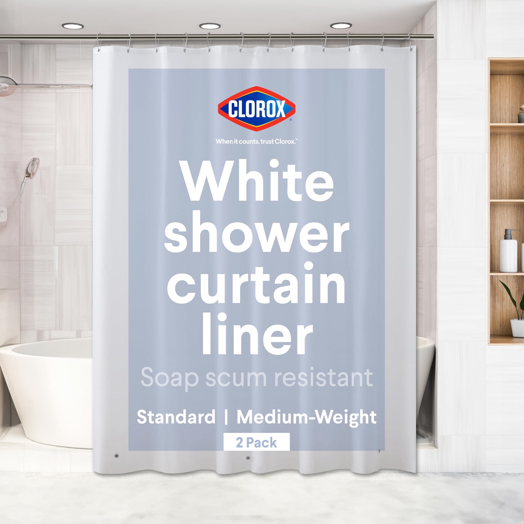 Forro De Cortina De Ducha Clorox Premium, Ligero, 6 G, Peva