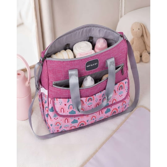 Mylhogar - Bolso Pañalera Maternal Rosado Con Mudador Portátil