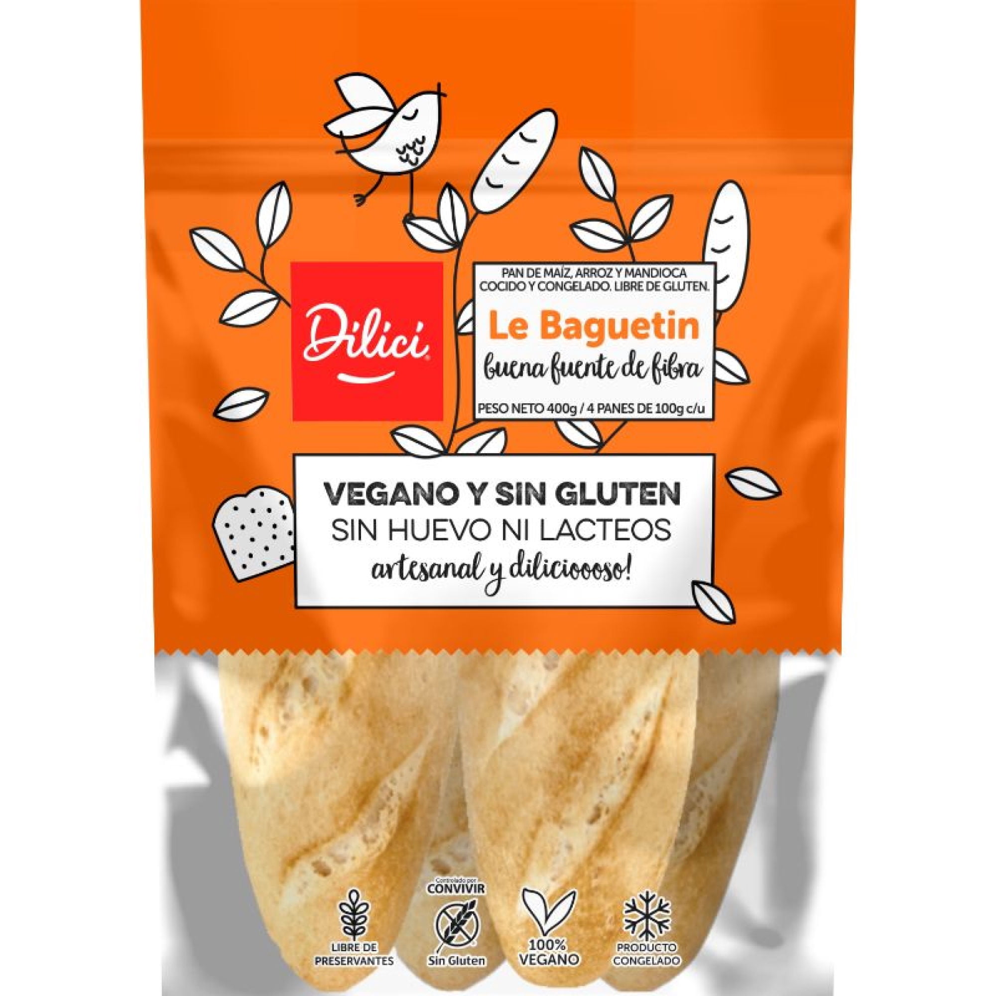 Pan Baguette Blanco Sin Glúten Vegano 400 g Dilici