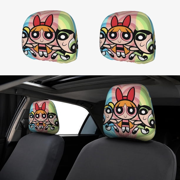 Las Chicas Superpoderosas Funda Protectora Universal para Reposacabezas de Coche, Funda Elástica para Reposacabezas de Asiento de Auto, Funda de Tela Antipolvo, Accesorios de Interior 2 Piezas