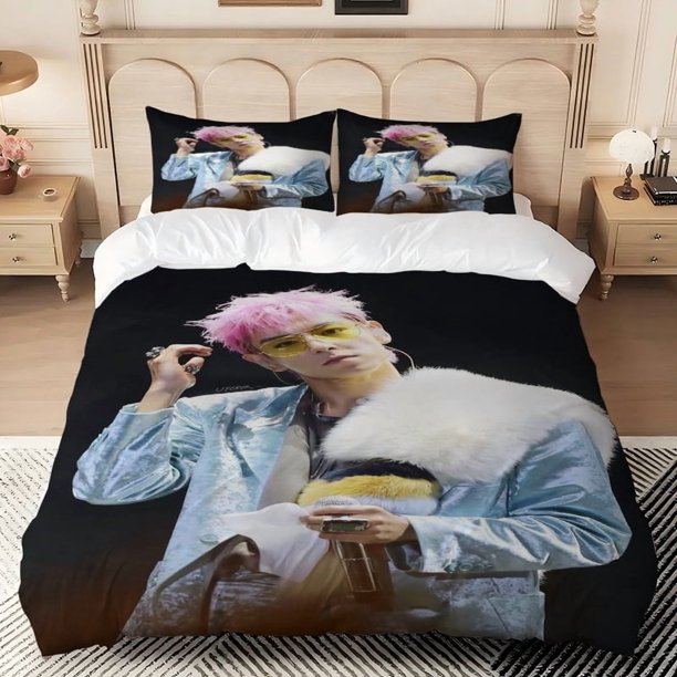 3pcs BB T.O.P Pink Hair Stage Performance Printed Bedding Set