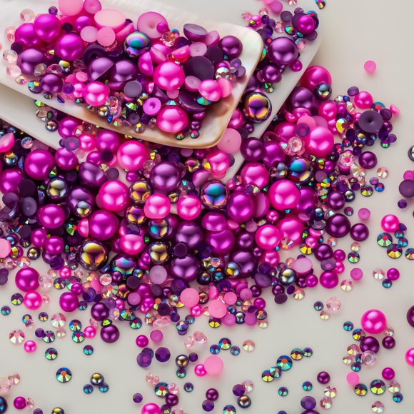 Cuentas MYYKO 60 g Rosa y Morado con fondo plano (perlas y strass)