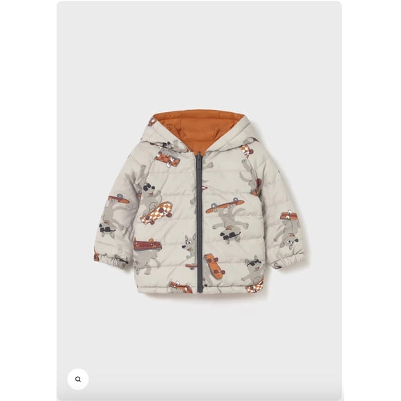 Chaqueton soft, reversible perrito en skate. beige 4 Años